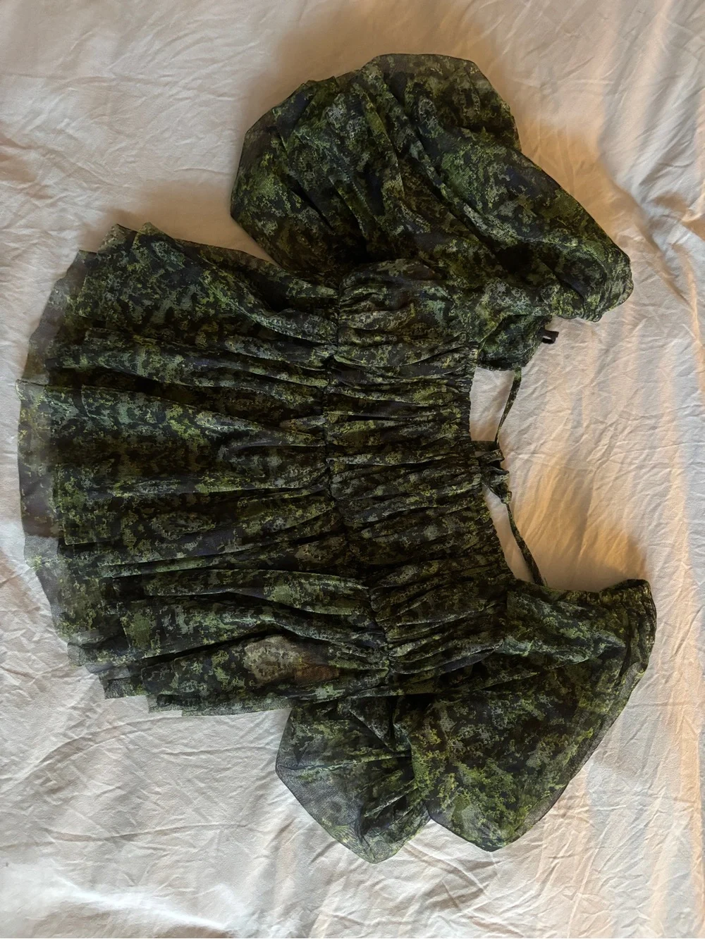 Free People Dark Green Sheer Floral Square-Neck Peplum Blouse
